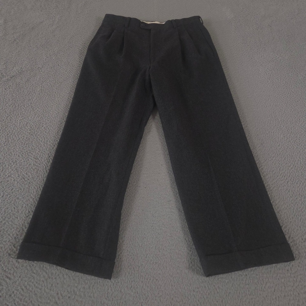 VINTAGE Bernard Zins Pants Mens 32x29 Charcoal Grey Super 100s Wool Pleated 90s